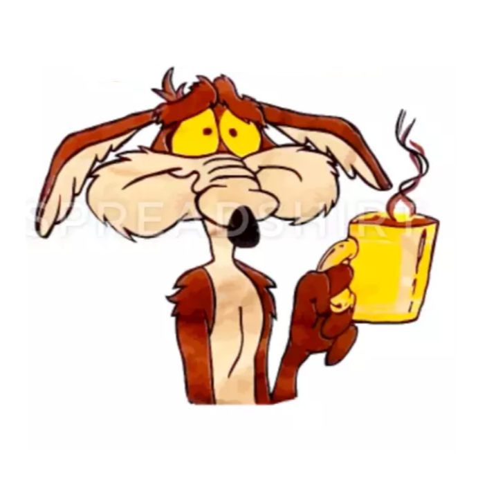 wile e coyote holding coffee cup