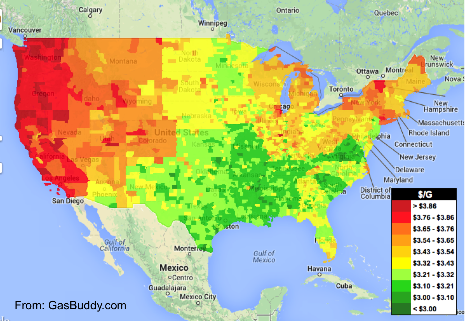 Gas Price Heat Map 2014 Sept1